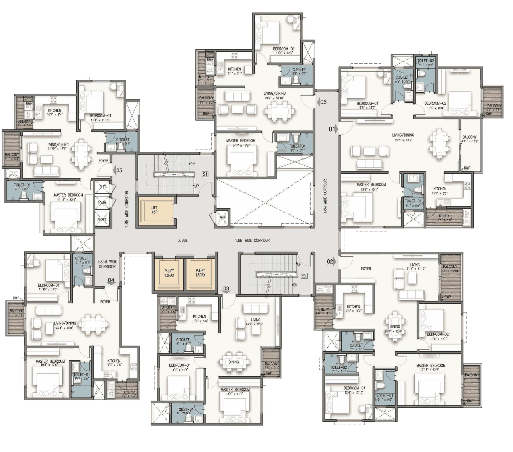 Typical floor plate for Towers 2 and 3 at Mythri Springwoods